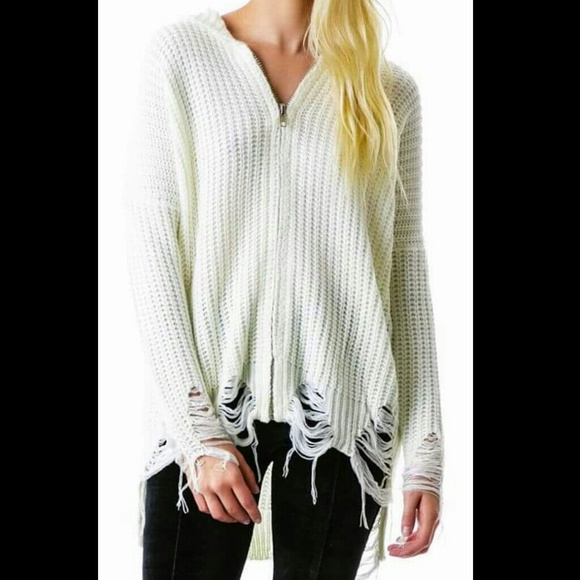 white zip up cardigan